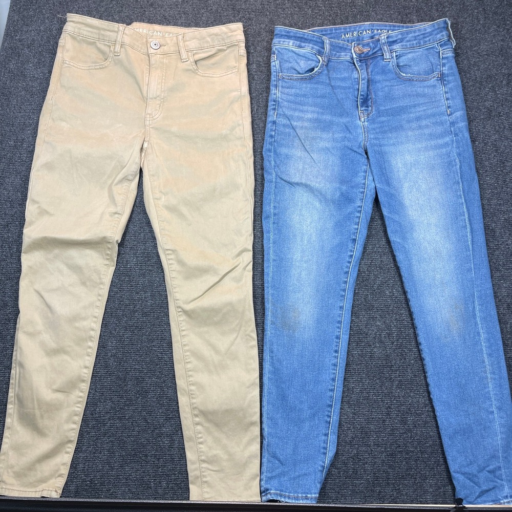 American Eagle Hi-Rise Jegging Women 8 Short‎ Blue Tan Super Stretch Bundle Y2K